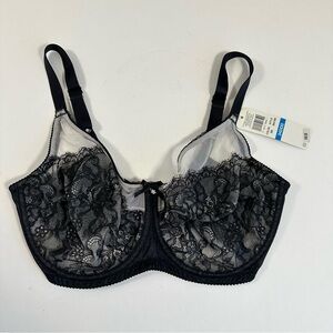 NWT Wacoal Sheer Lace Underwire Bra Black 34DDD 3-Hook Closure Adjustable Straps